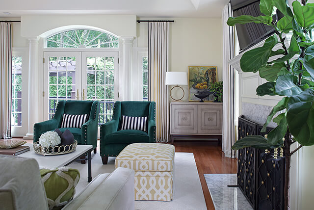 Sleek modern family room with grey furniture